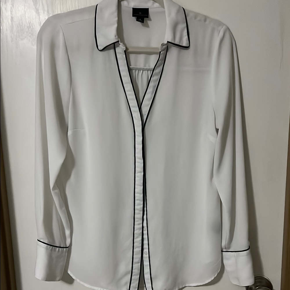 White Blouse with Black Trim